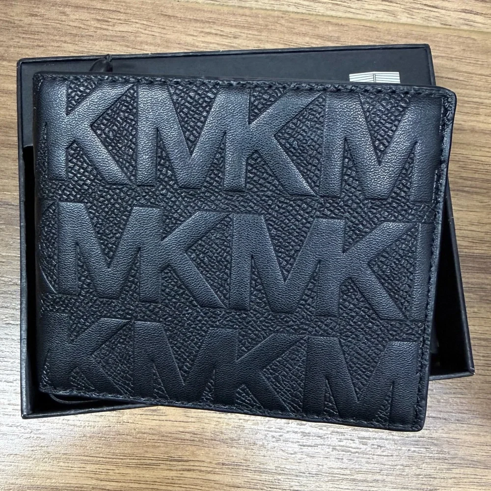 MICHAEL KORS Signature Logo Men’s Andy Black Slim Billfold Wallet NWT